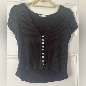 Reformation Cropped Button-Up Ribbed Top, Size M